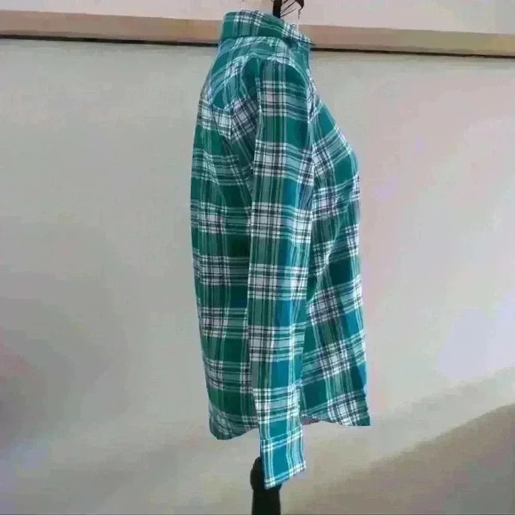 J.CREW | Women's Teal/White Plaid Button Down Flannel Long  Sleeved Shirt - Picture 3 of 5